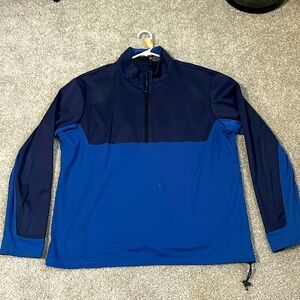 Greyson, XL and two toned blue 1/2 zip. Very comfortable material